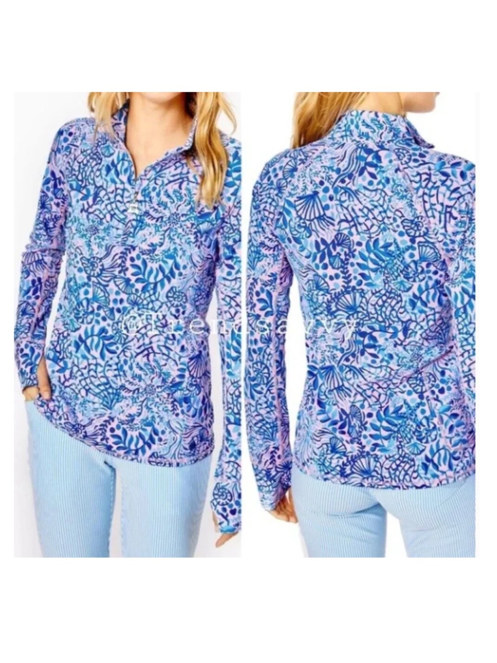 Lilly Pulitzer Luxletic Marion Mesh Half-Zip High Tides Good Vibes